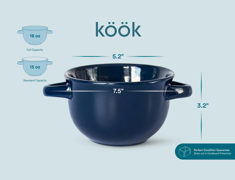 Conjunto de 4 tazones cerámicos azules de KooK, almacenamiento práctico.