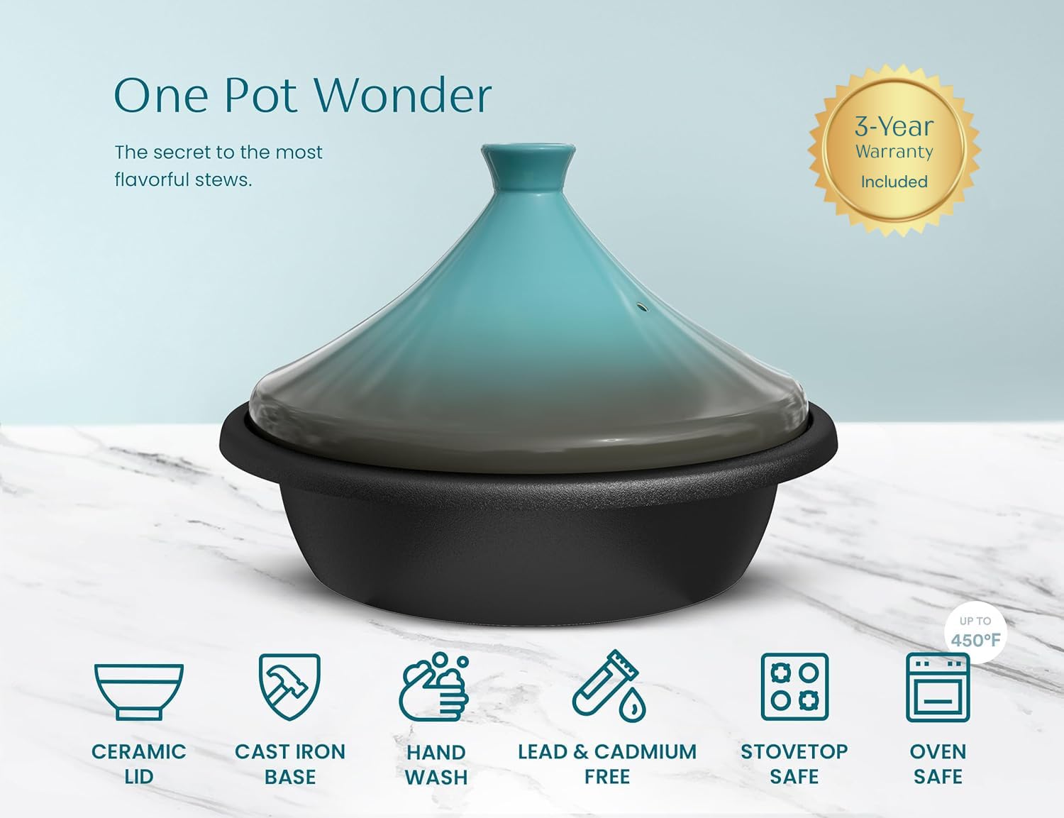 KooK tagine con tapa cónica facilita vapor y mezcla de sabores.