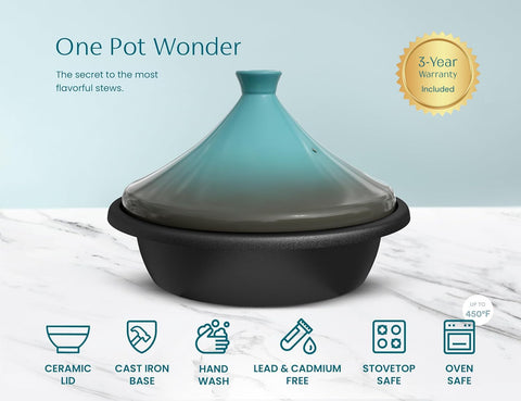 KooK tagine con tapa cónica facilita vapor y mezcla de sabores.
