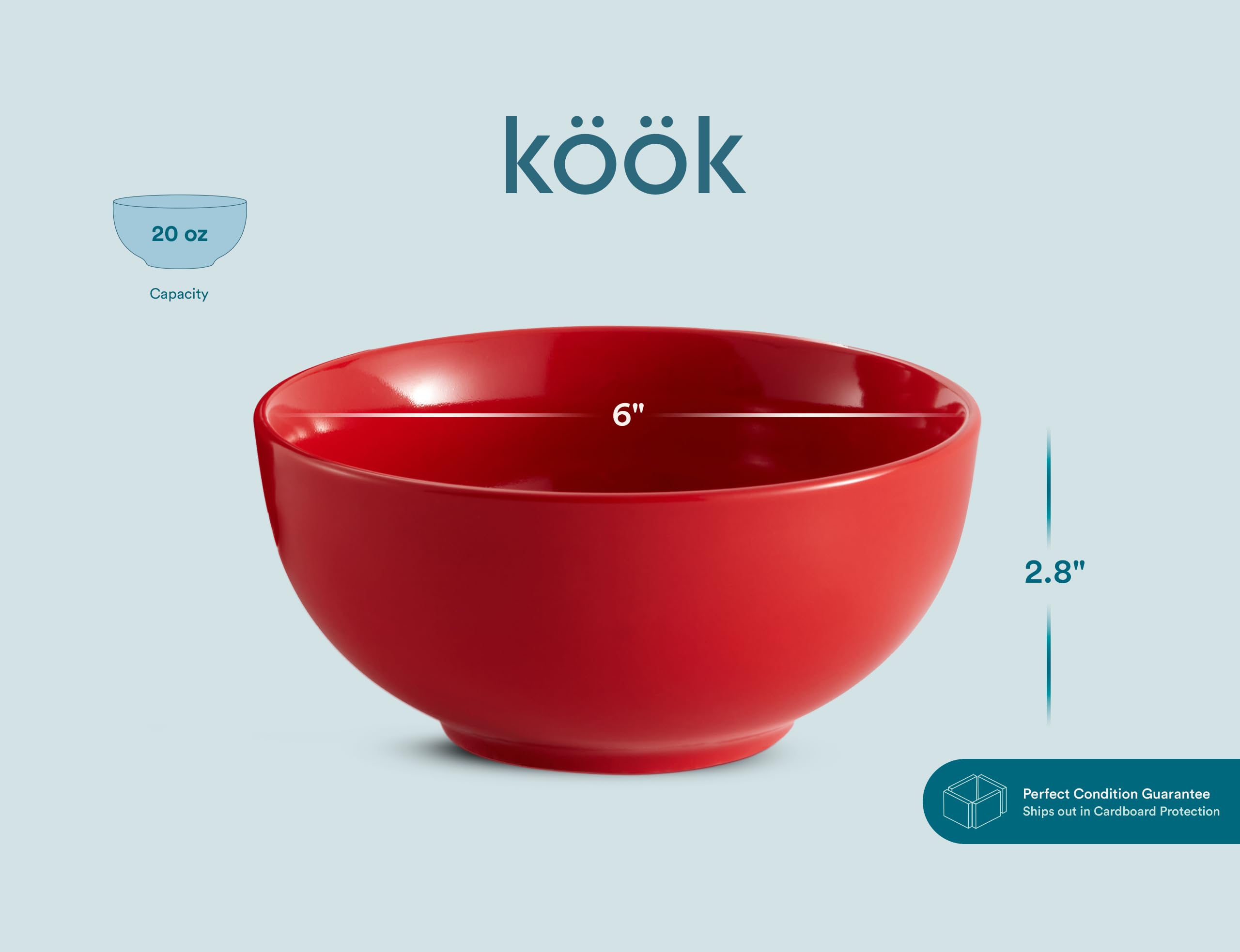 Tazones KooK de color rojo, ideales para comidas diarias.