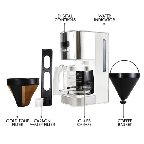 Koolatron cafetera goteo, filtro de oro reutilizable para ahorro y sabor consistente.