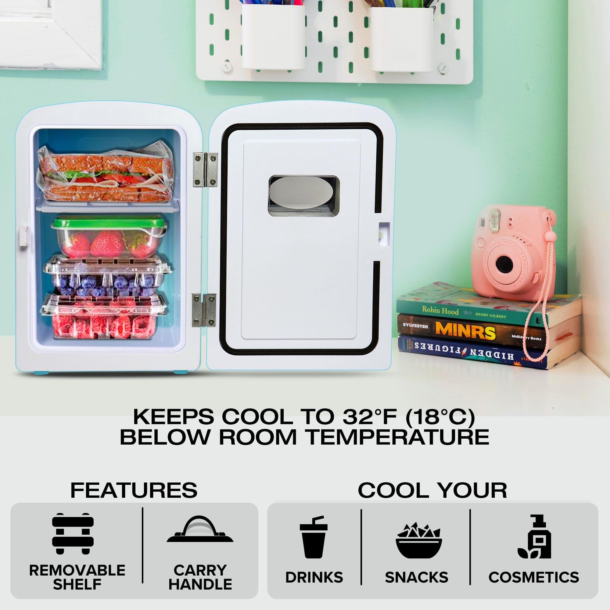 Koolatron Nevera 4L, caben 6 latas y estante removible.