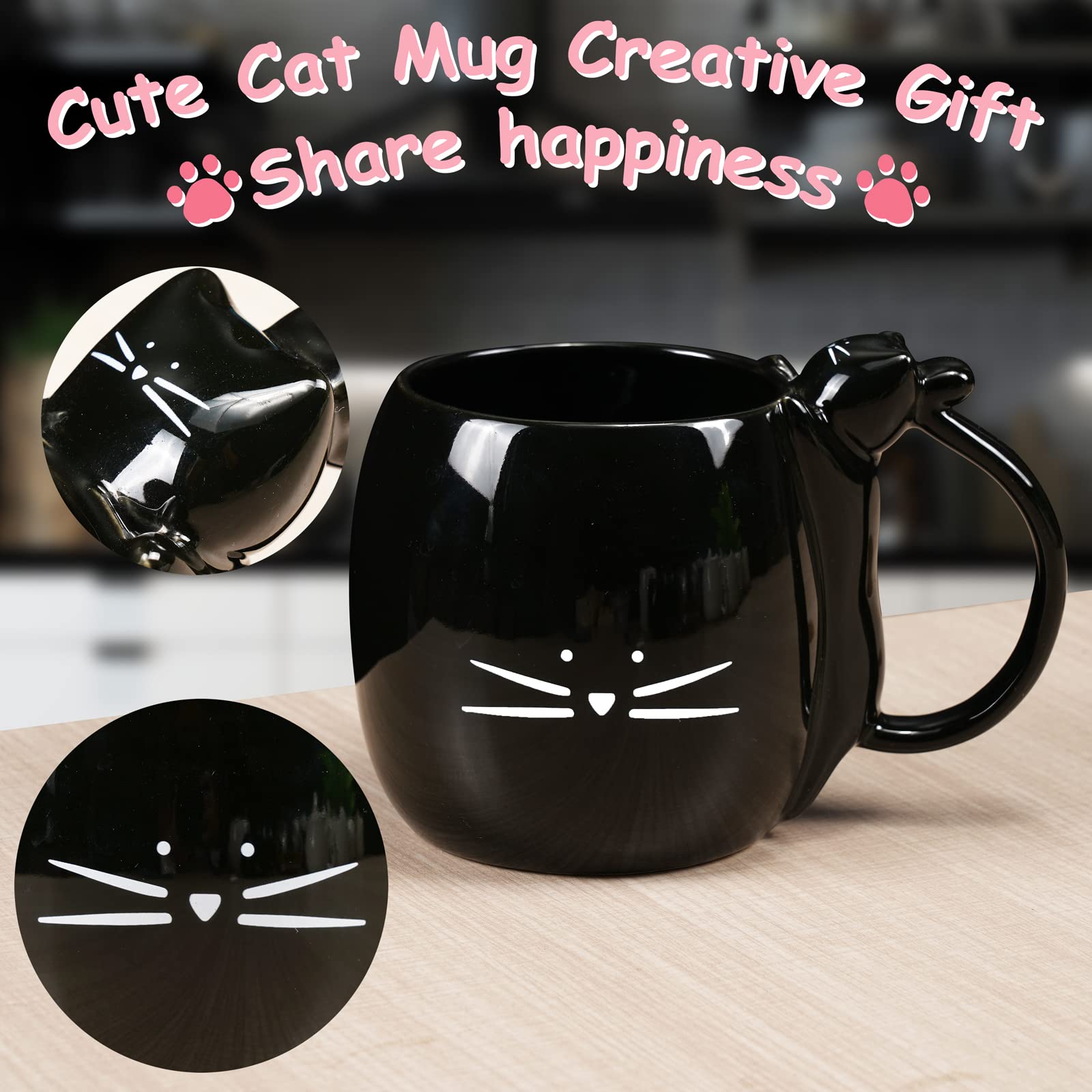 Taza Koolkatkoo de cerámica negra brillante para bebidas calientes