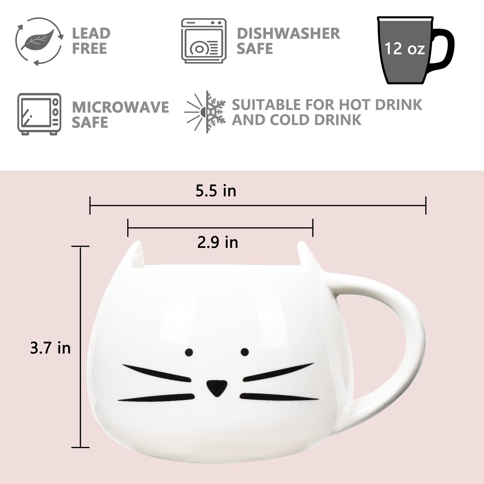 Taza Koolkatkoo gato blanco, diseño duradero para uso diario