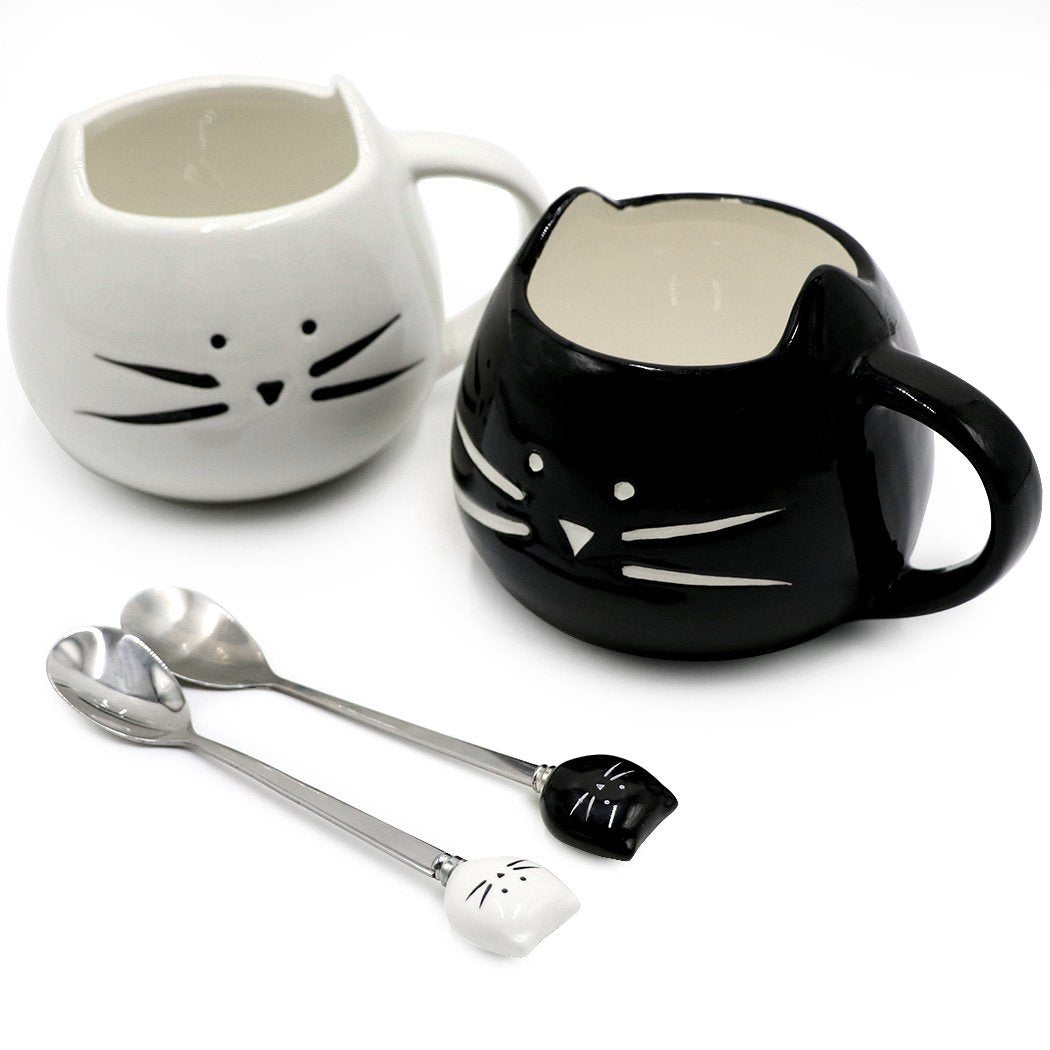 Taza Koolkatkoo gato-ceramica-12oz negro y blanco para café diario.