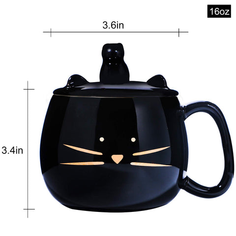 Taza Koolkatkoo en negro y dorado con diseño de gato elegante