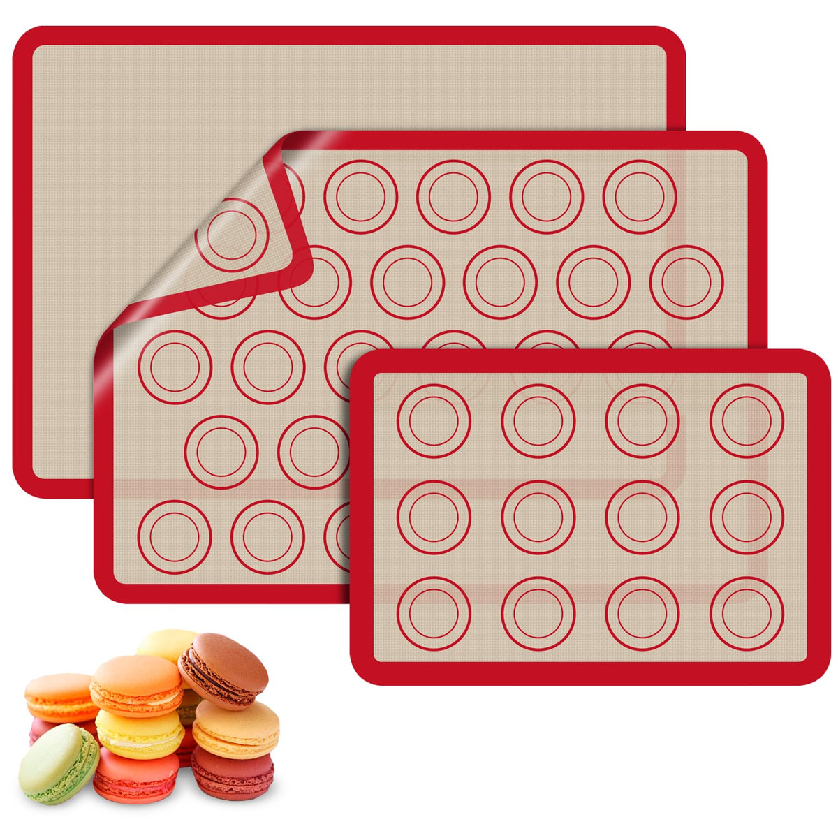Koolstuffs Macaron Silicona: set de 3 piezas rojas para hornear macarones de forma pareja