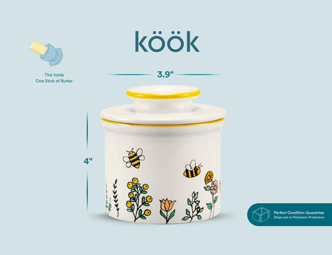 KooK Portamantequilla en encimera, diseño rústico para uso diario.