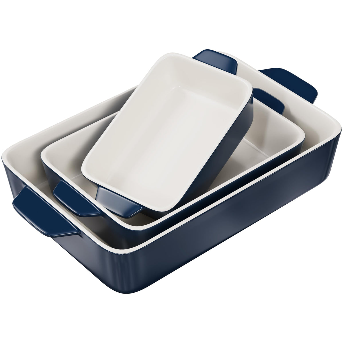 Cazuela cerámica KooK, conjunto de 3 en Navy, ideal para hornear y servir.