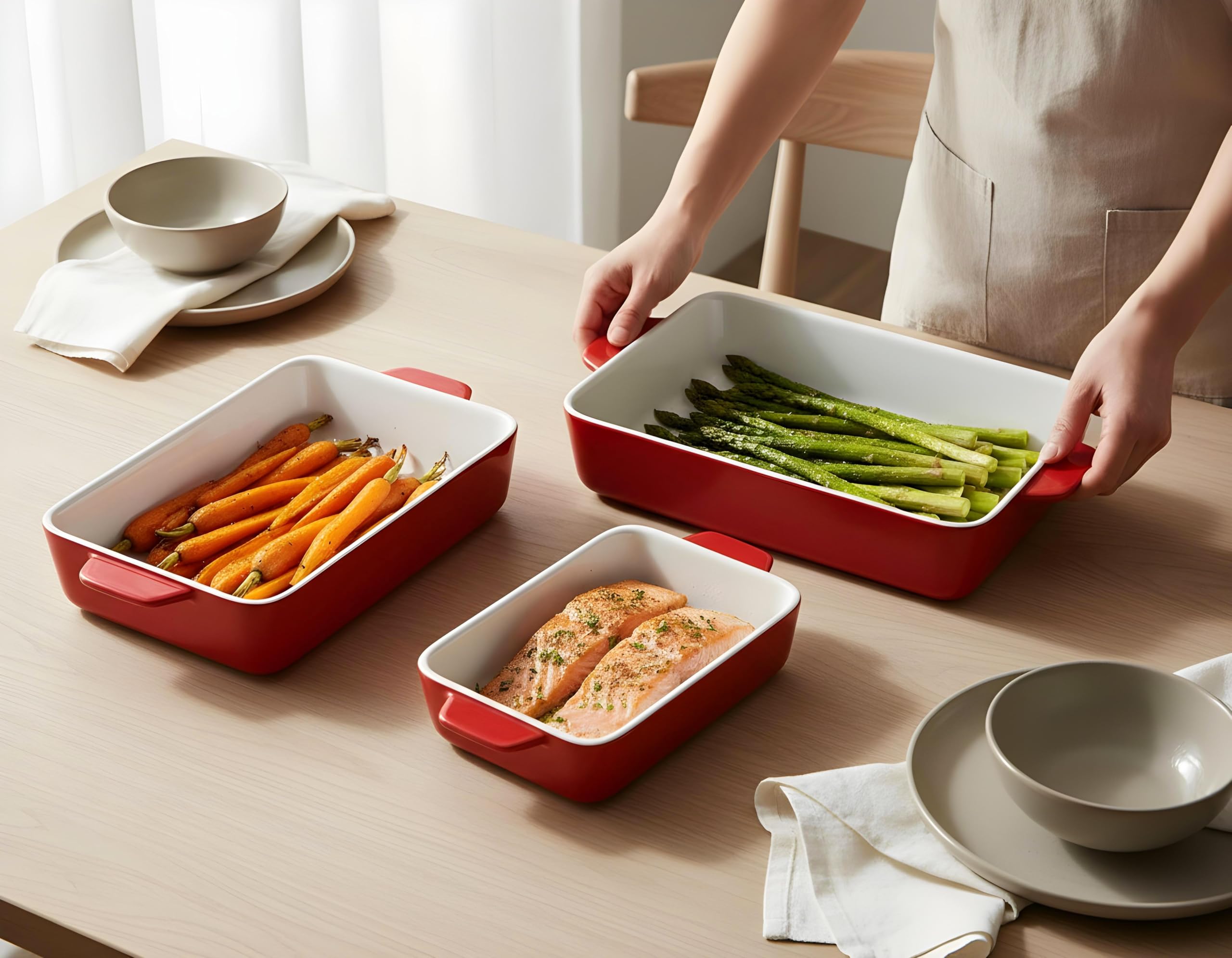 KooK bandejas con asas ergonómicas para trasladar del horno a la mesa.