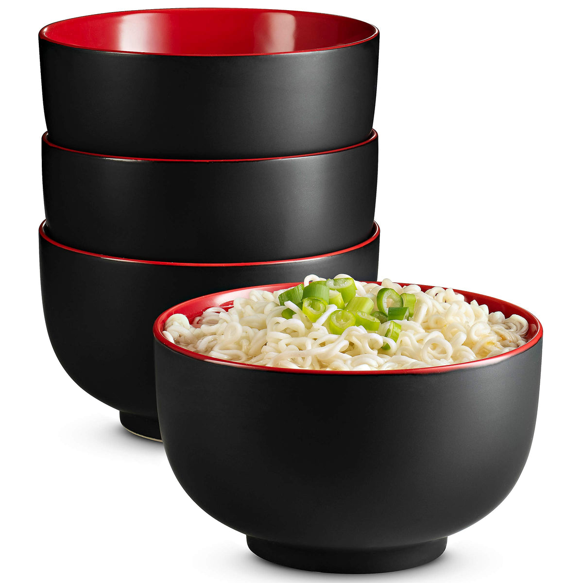 KooK tazón ramen negro con interior rojo, ideal para porciones abundantes de ramen