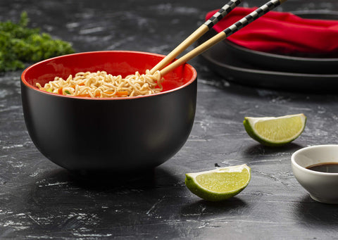 KooK tazón japonés cerámico, exterior negro interior color, acabado mate