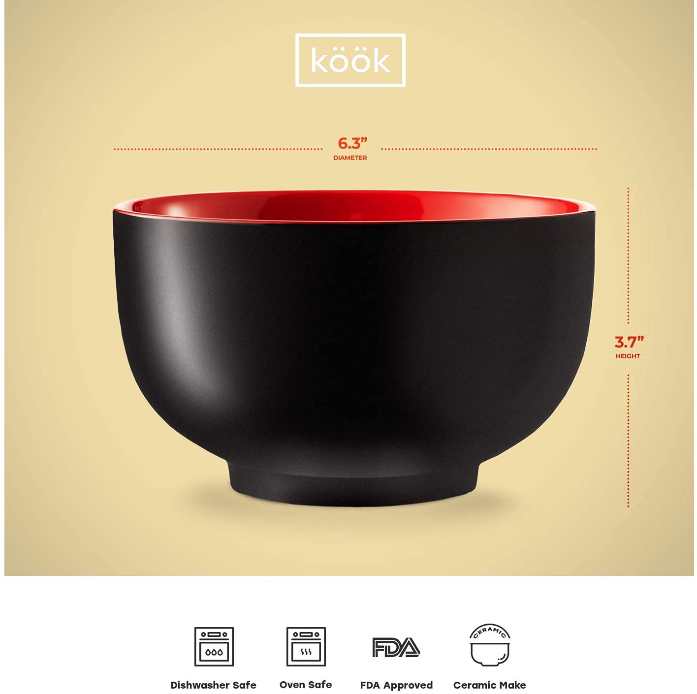KooK tazón grande y duradero, ideal para ramen, pho y udon