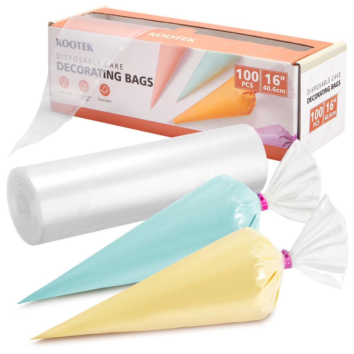 Bolsas de manga Kootek de 16 pulgadas en caja para almacenamiento práctico.