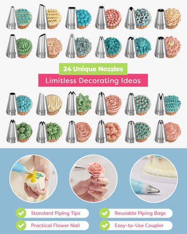 Kootek boquillas numeradas 24 diseños para decorar cupcakes y tortas
