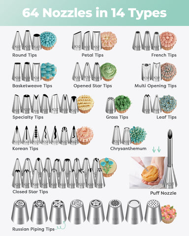 Kootek boquillas para glaseado ofrece patrones variados para pasteles creativos.