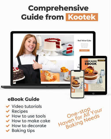 Guía digital de Kootek con recetas y tutoriales para pasteles.