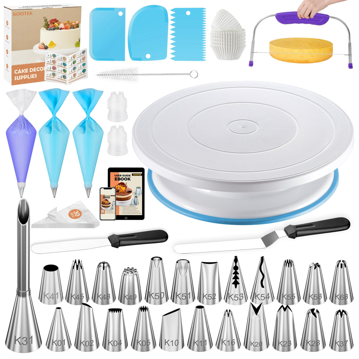Kootek rotador de tarta de 11 pulgadas para decorar pasteles con precisión.