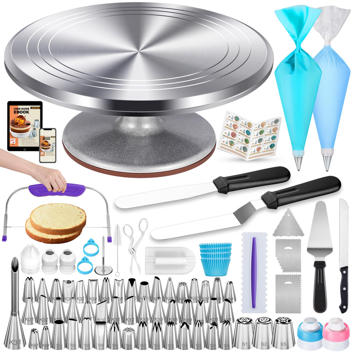 Kootek kit de decoracion tartas con torno de 12 pulgadas, ideal para glaseado estable.