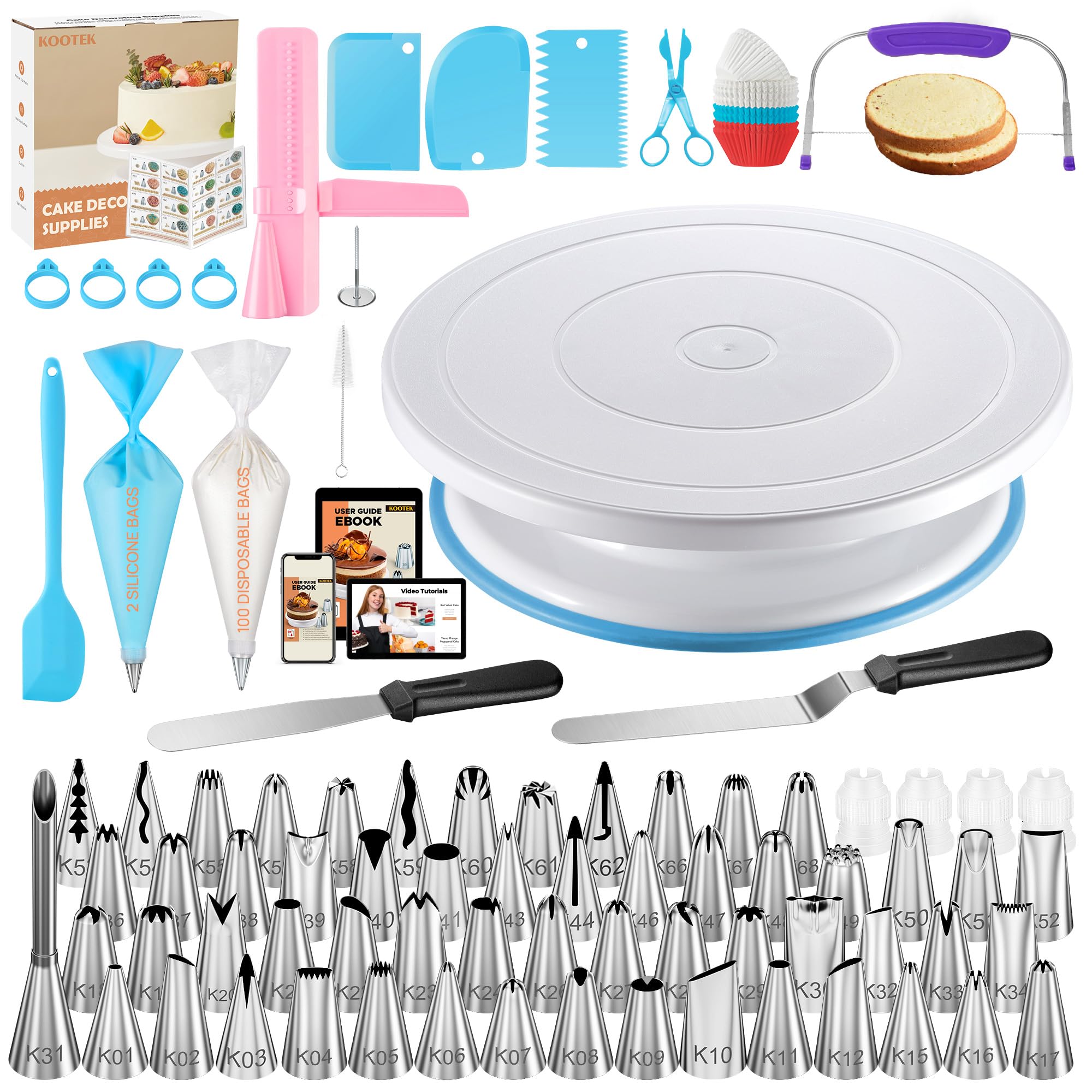 Kootek set-decoracion-pasteles: torno giratorio para glaseado uniforme.