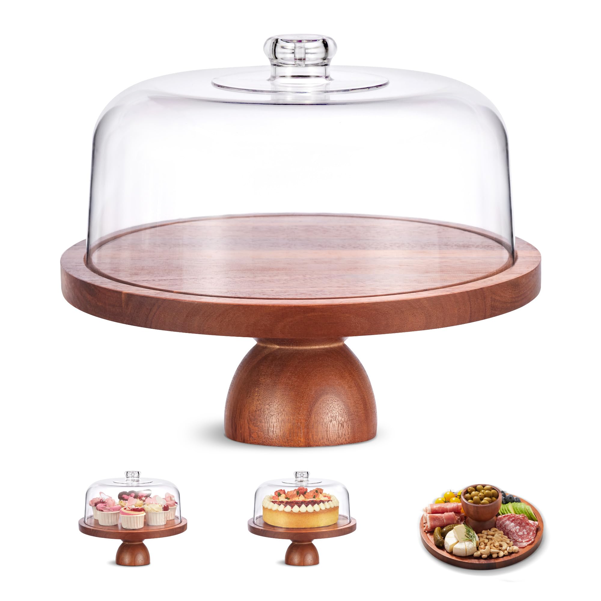 Kootek soporte de pastel de madera con tapa, base elevada para exhibir tartas.