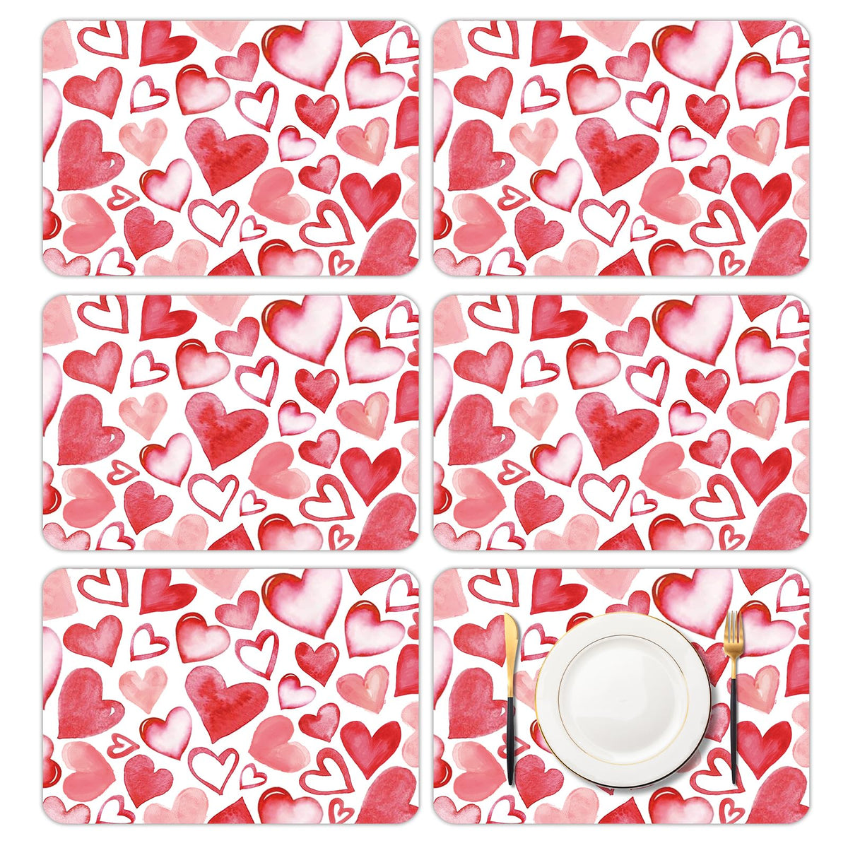 KOPOOEOE mantel con corazones en acuarela para cenas románticas.