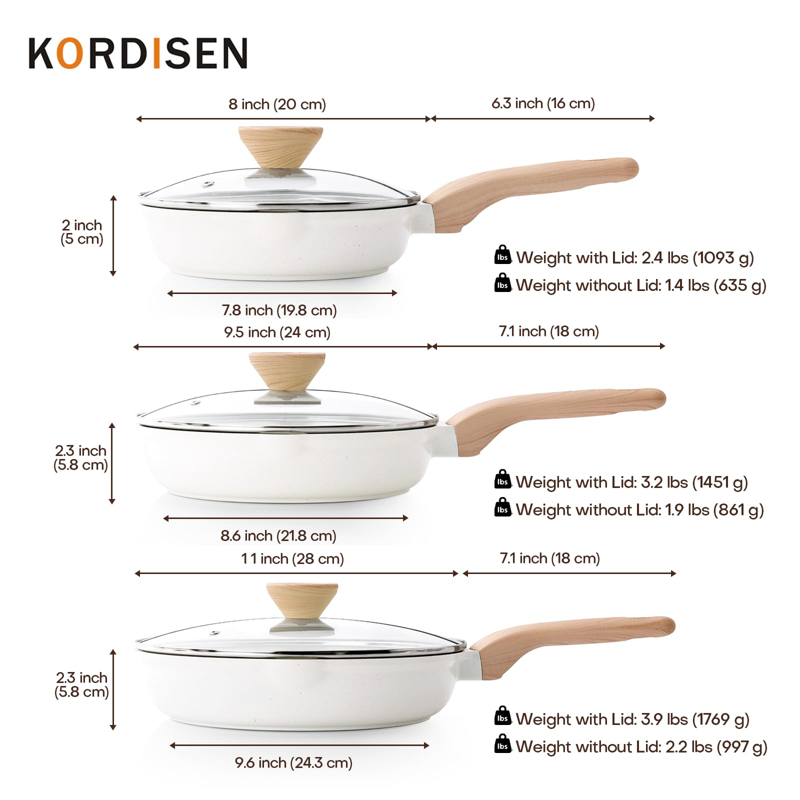 Base compatible con inducción en las sartenes Kordisen para mayor versatilidad.