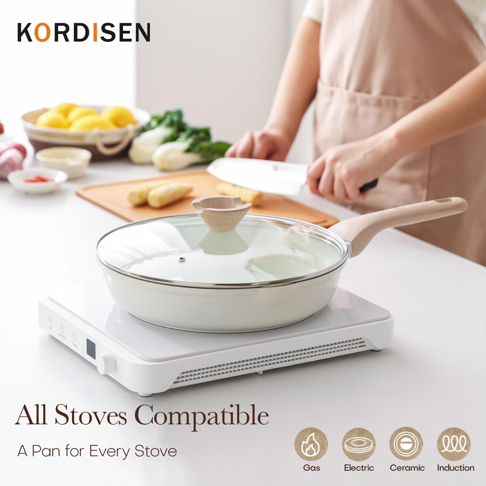 Conjunto de tres sartenes Kordisen para cocinar múltiples platos.