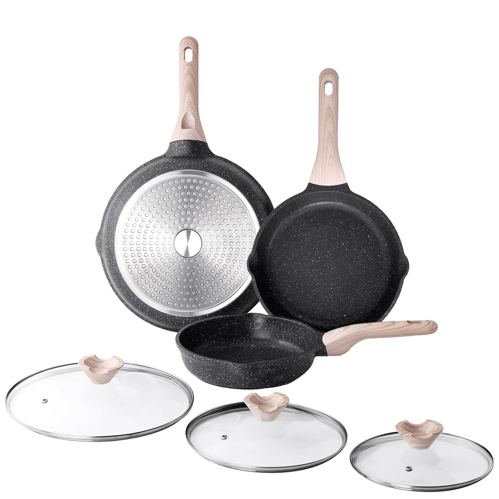 Kordisen sartén antiadherente 8 pulgadas con tapa, ideal para saltear con poco aceite.