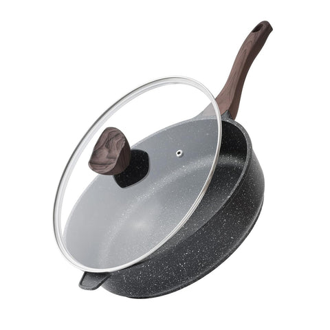 Sartén profunda Kordisen antiadherente de 12 pulgadas con tapa, ideal para salteados.