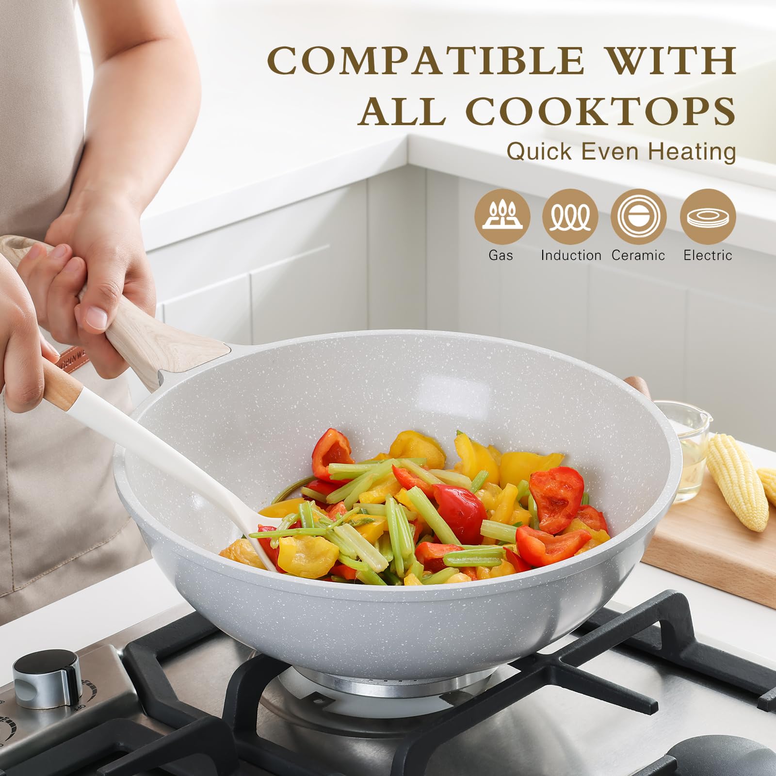 Kordisen wok cerámico con base de acero inoxidable conductora para inducción