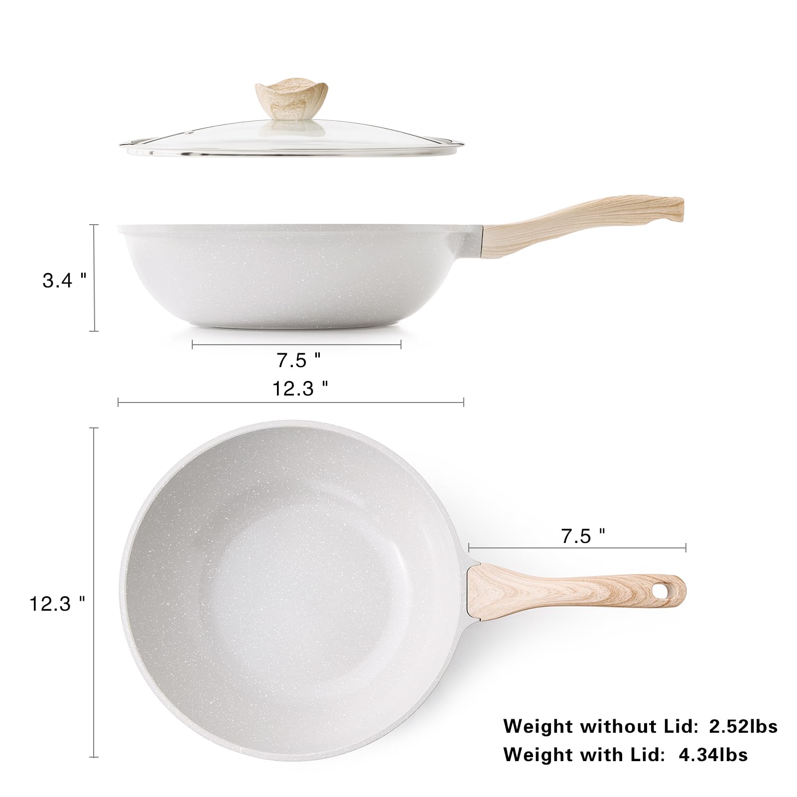 Kordisen wok cerámico diámetro 12 pulgadas y altura 3,7 pulgadas