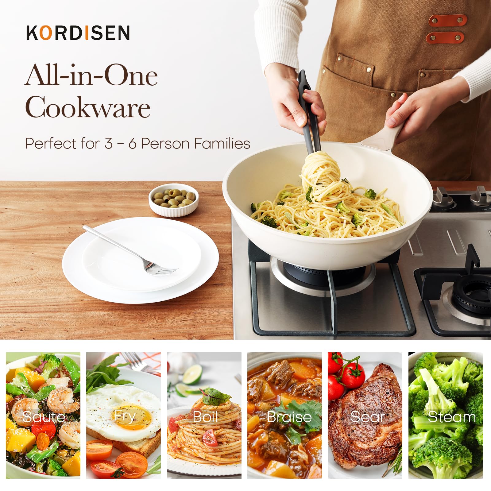 Wok profundo de 12 pulgadas, ideal para 3-6 comensales y recetas variadas.