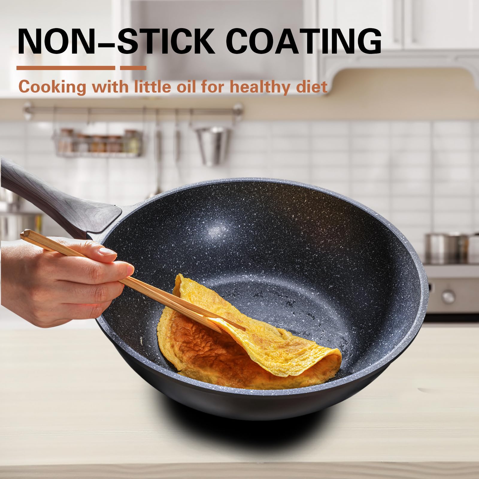 Mango ergonómico de la wok Kordisen para agarre cómodo y seguro