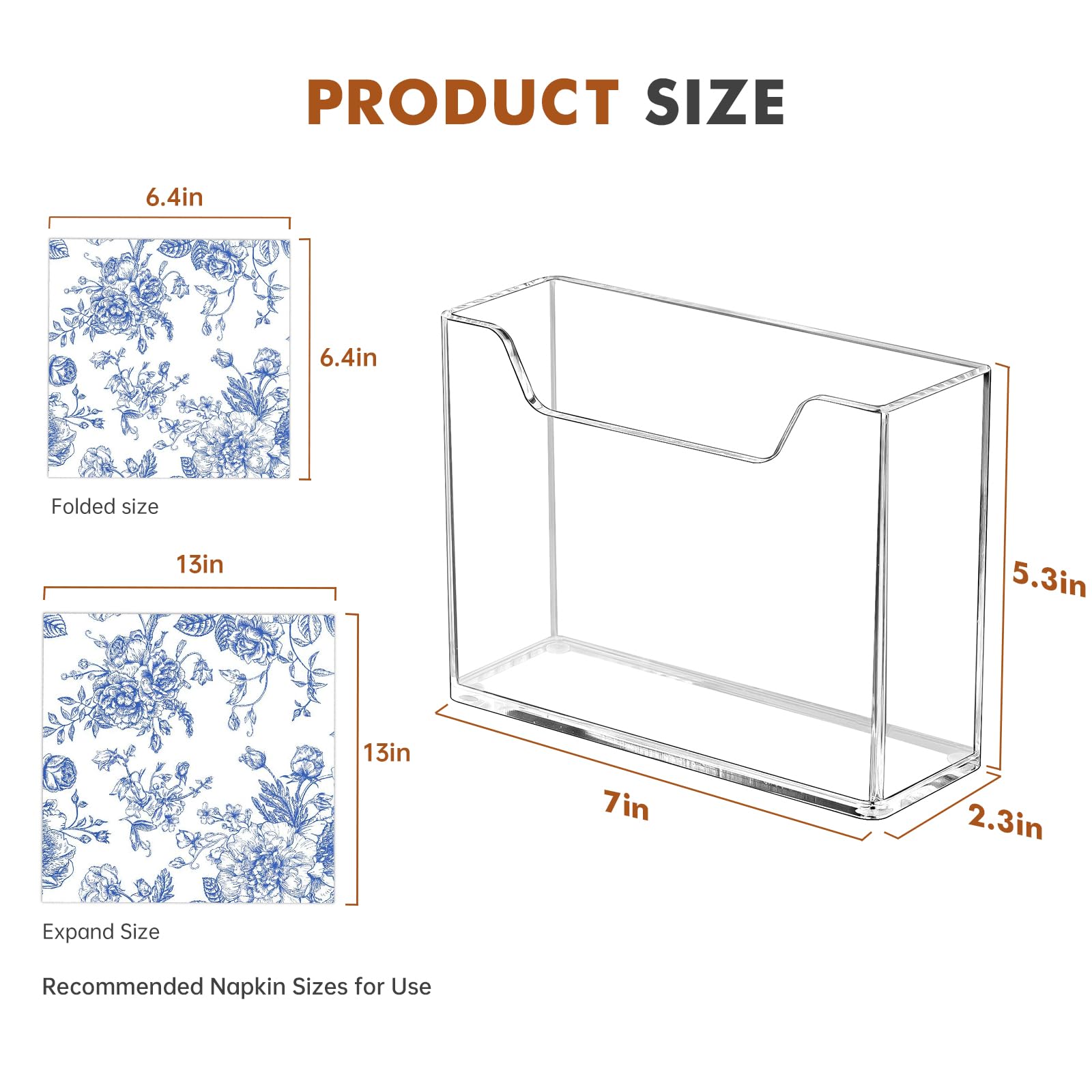 Kordory porta-servilletas acrílico, medidas 7x2.3x5.3 pulgadas, tamaño conveniente