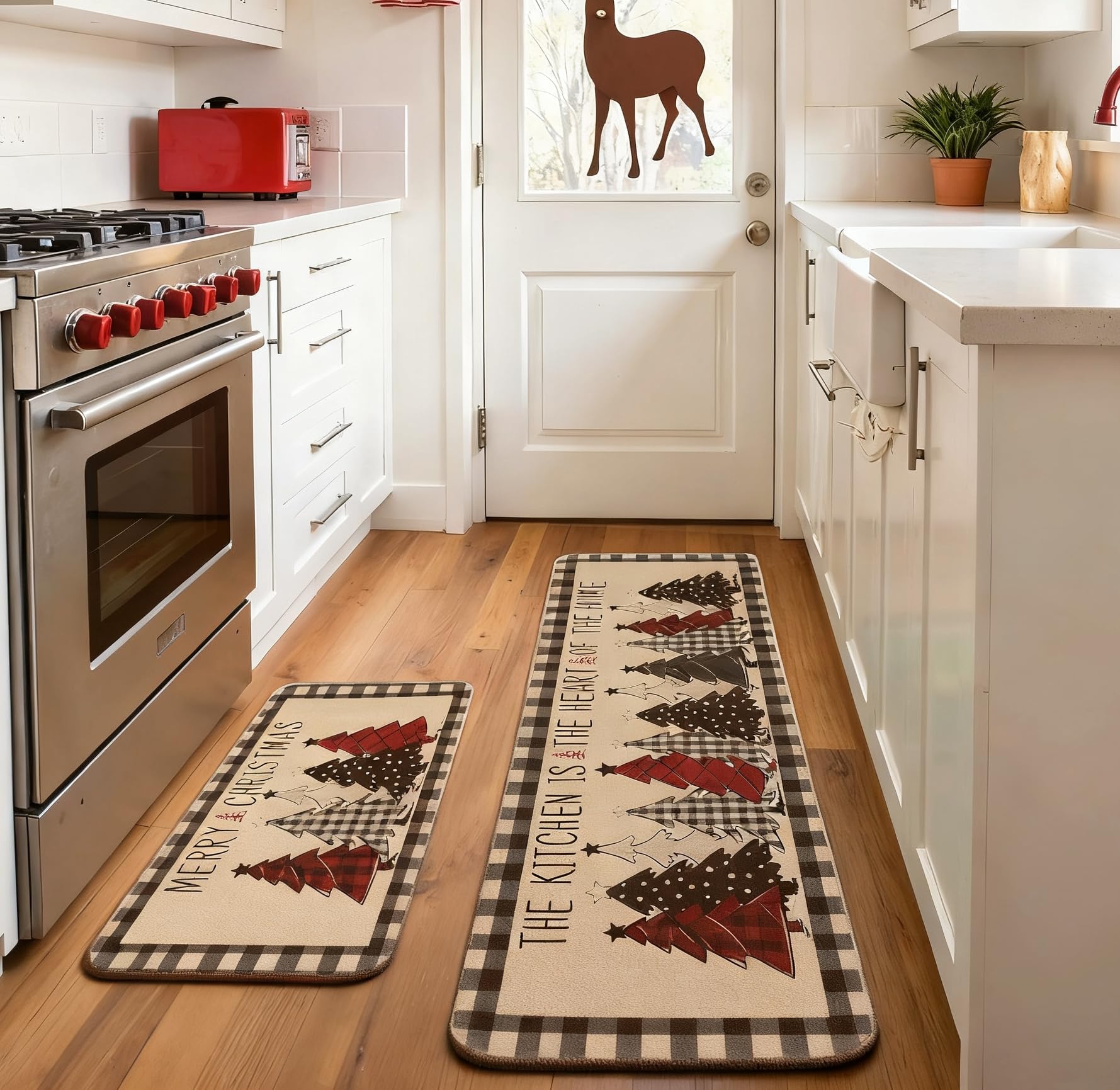 Korlon alfombra grande cocina 16x47 con diseño navideno a cuadros