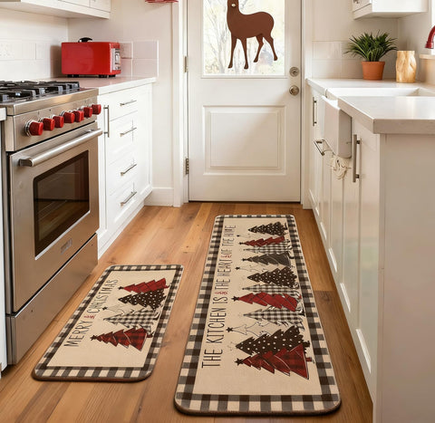 Korlon alfombra grande cocina 16x47 con diseño navideno a cuadros