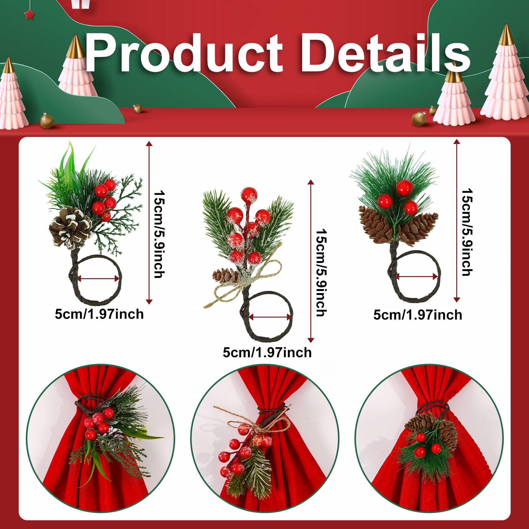 Korlon Tec aros para servilleta navidad imitacion plantas, duraderos y resistentes.