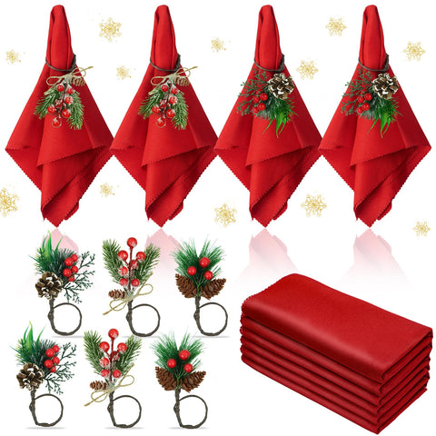 Korlon Tec servilletas de Navidad rojas 17x17, suaves y lavables para uso repetido.