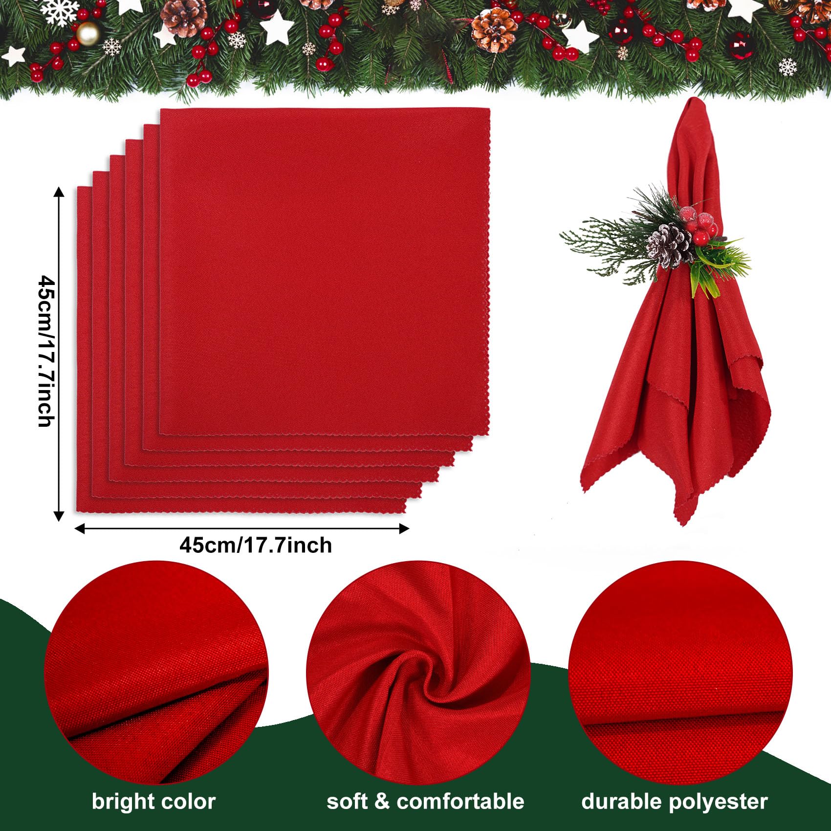 Korlon Tec servilletas de Navidad rojas con tacto suave para cenas festivas.