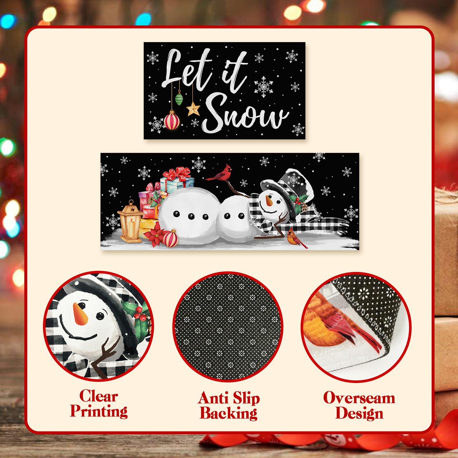 Detalla el diseño nevado de Korvita Let It Snow, decorativo y nostálgico.