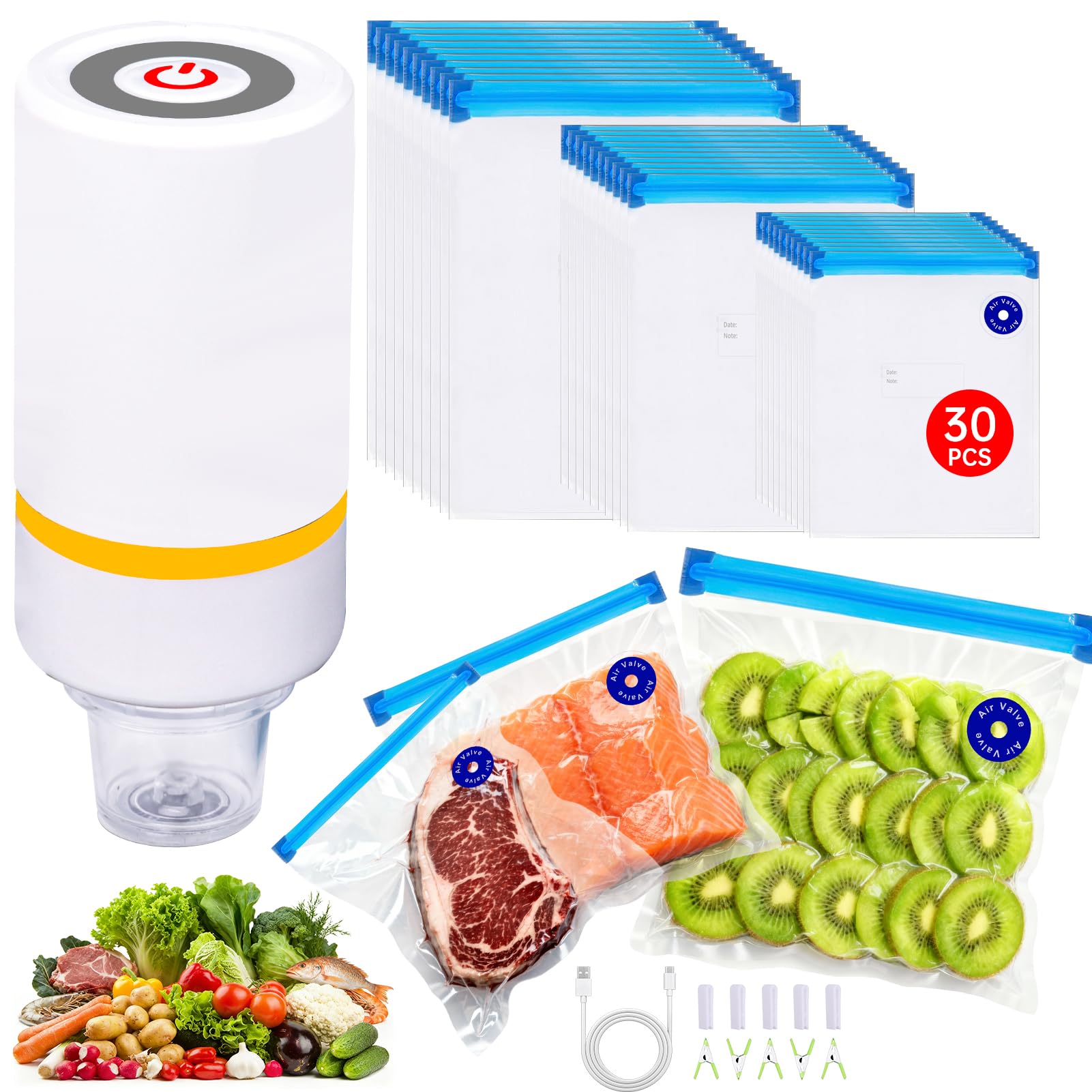 Kosbon sous vide set 42 piezas con bolsas reutilizables para conservación.