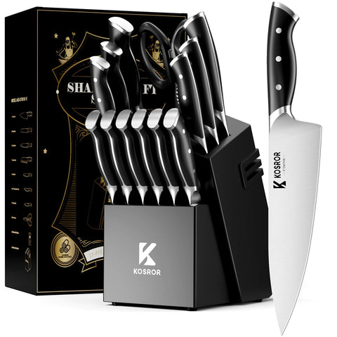 Kosror ShadowCraft: juego de cuchillos en bloque de madera para almacenamiento ordenado.