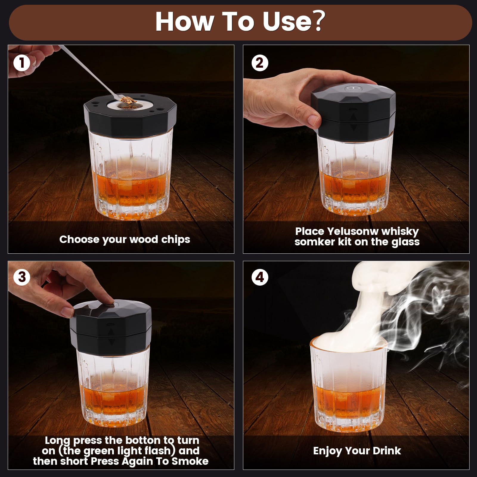 KOUARA ahumador de whisky carga USB integrada para uso práctico