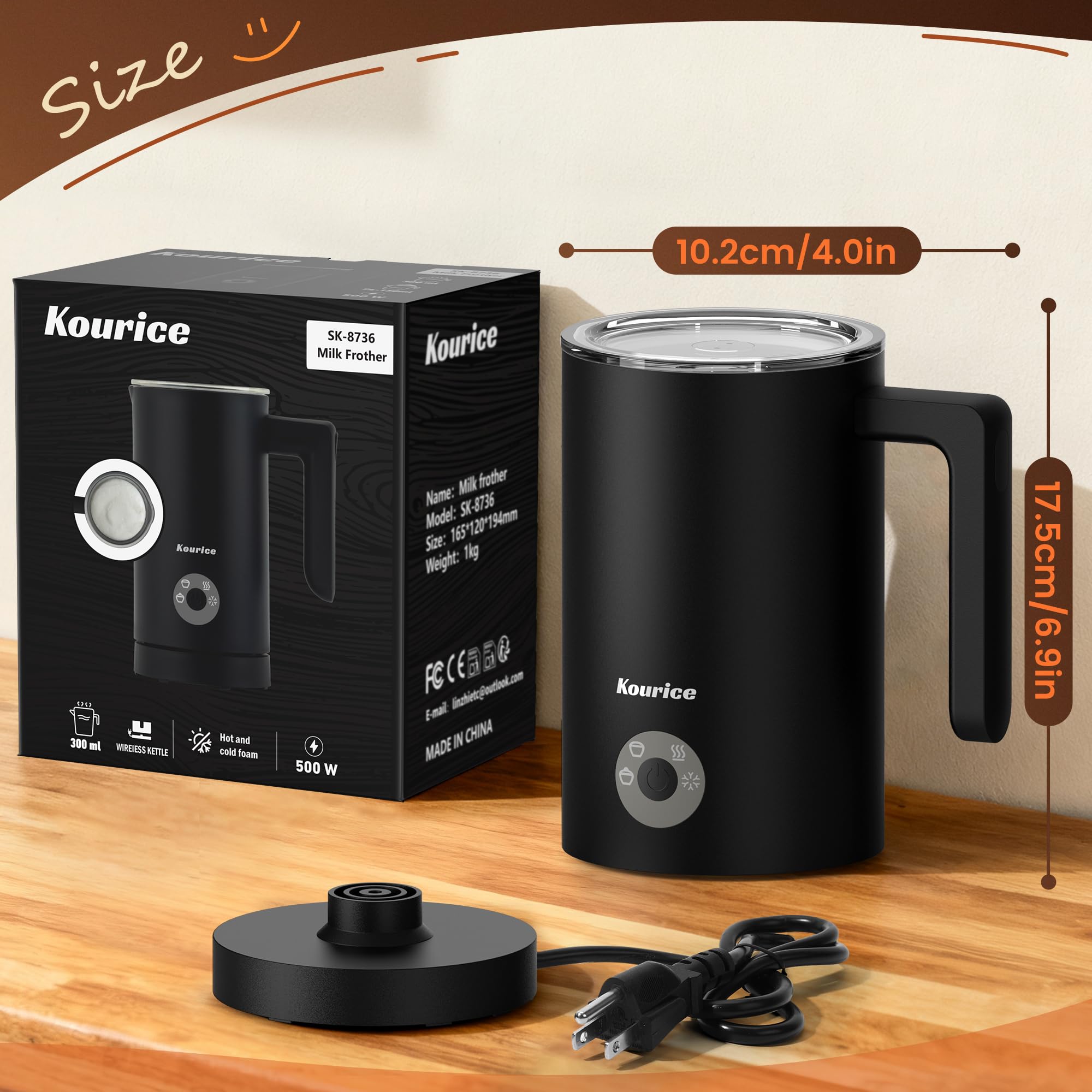 Kourice espumador leche, ideal para cappuccino cremoso en casa.