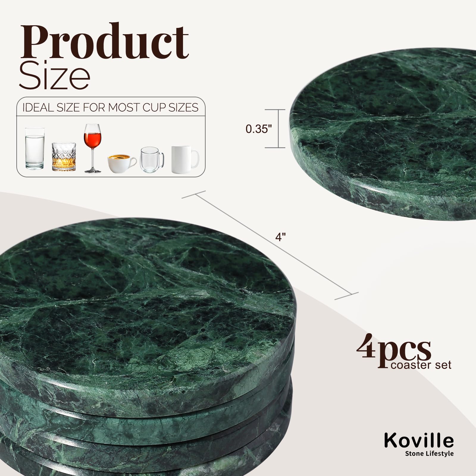 Koville posavasos de mármol blanco con superficie lisa para bebidas calientes o frías.