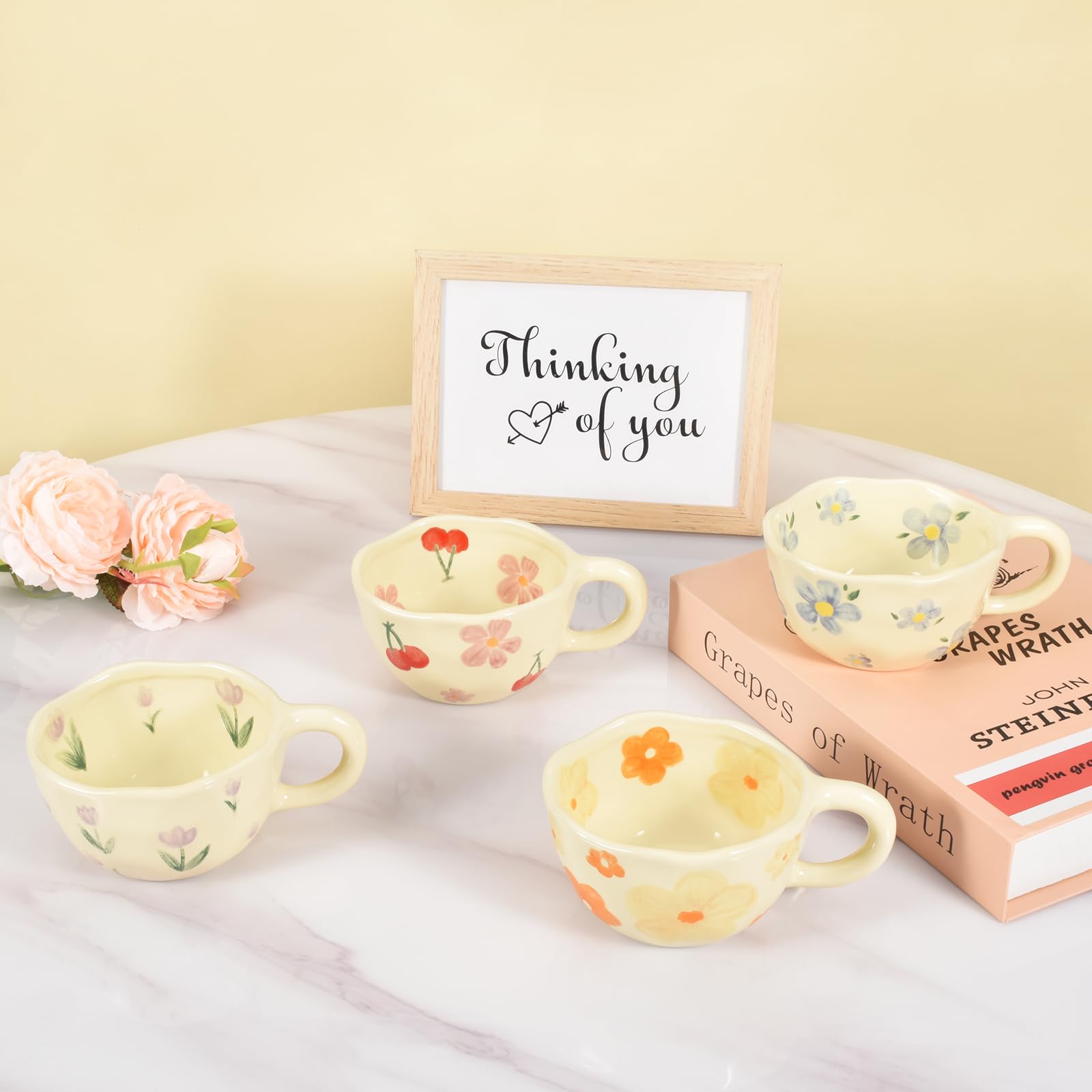 Koythin tazas cerámica 4 piezas naranja flor: perfecta para té vespertino