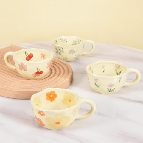 Koythin tazas cerámica 4 piezas rosa cereza: aptas para chocolate caliente cremoso