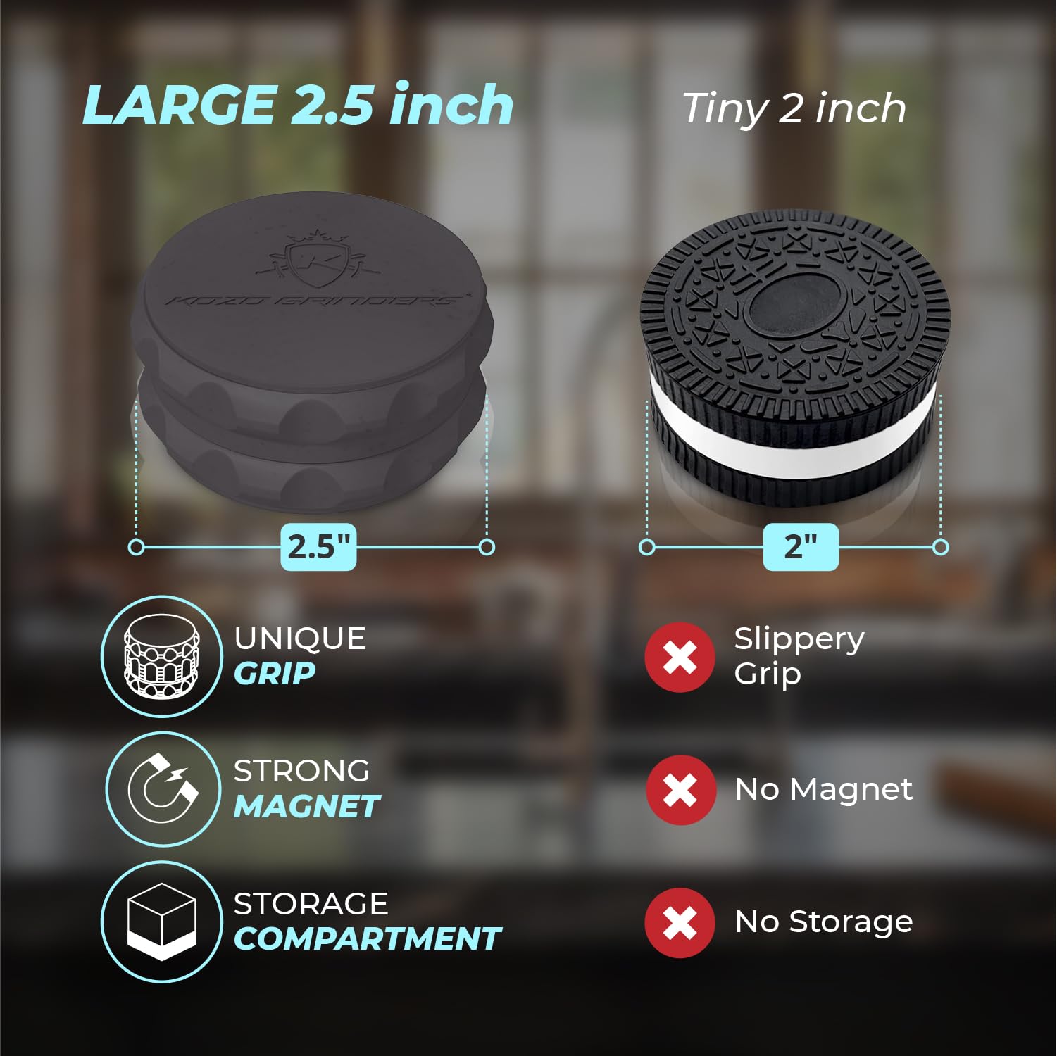 KOZO molinillo de especias con dimensiones compactas, ideal para cualquier cocina o bolso.