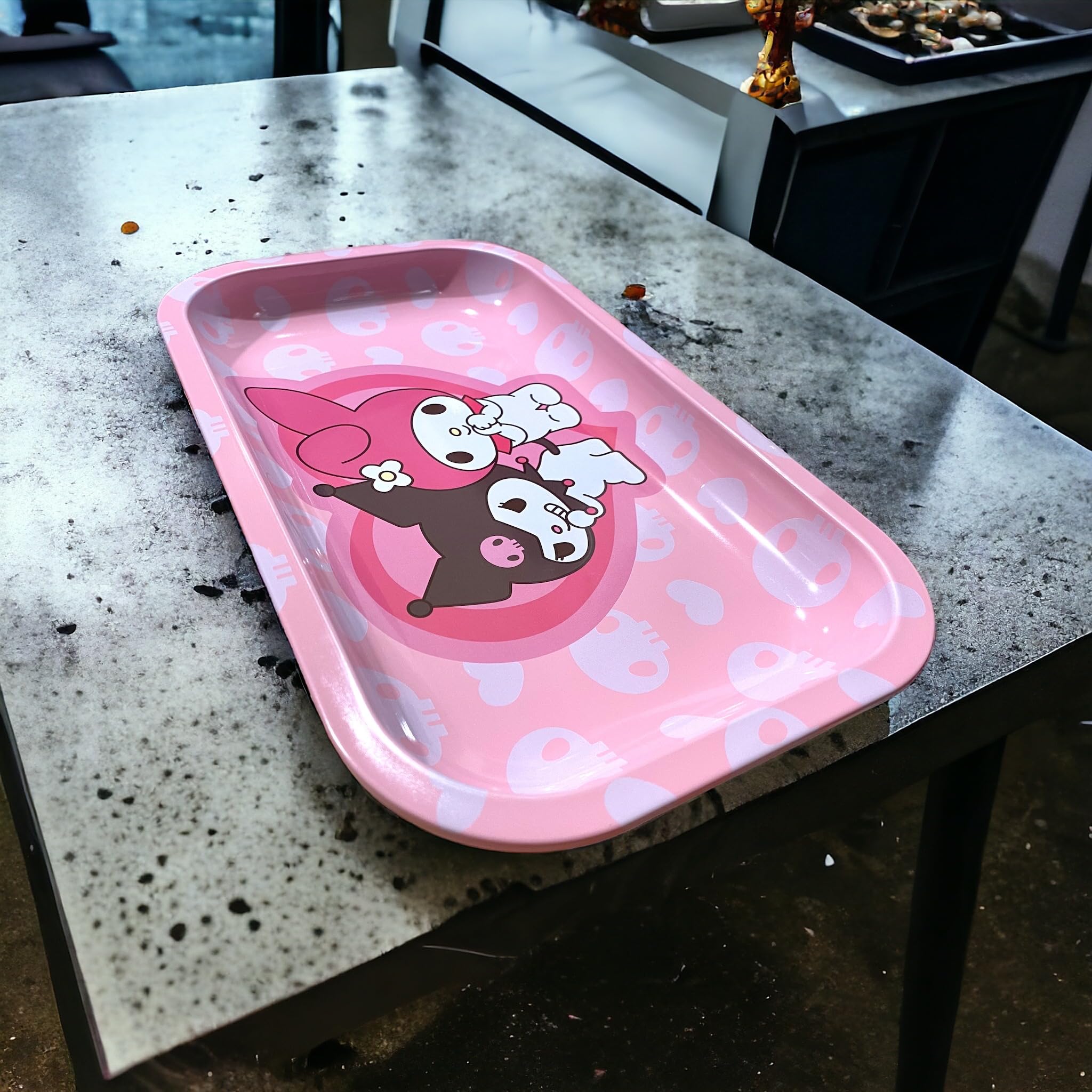 KOZUKI Bandeja metálica rosa, tamaño 11x7, ideal como regalo.